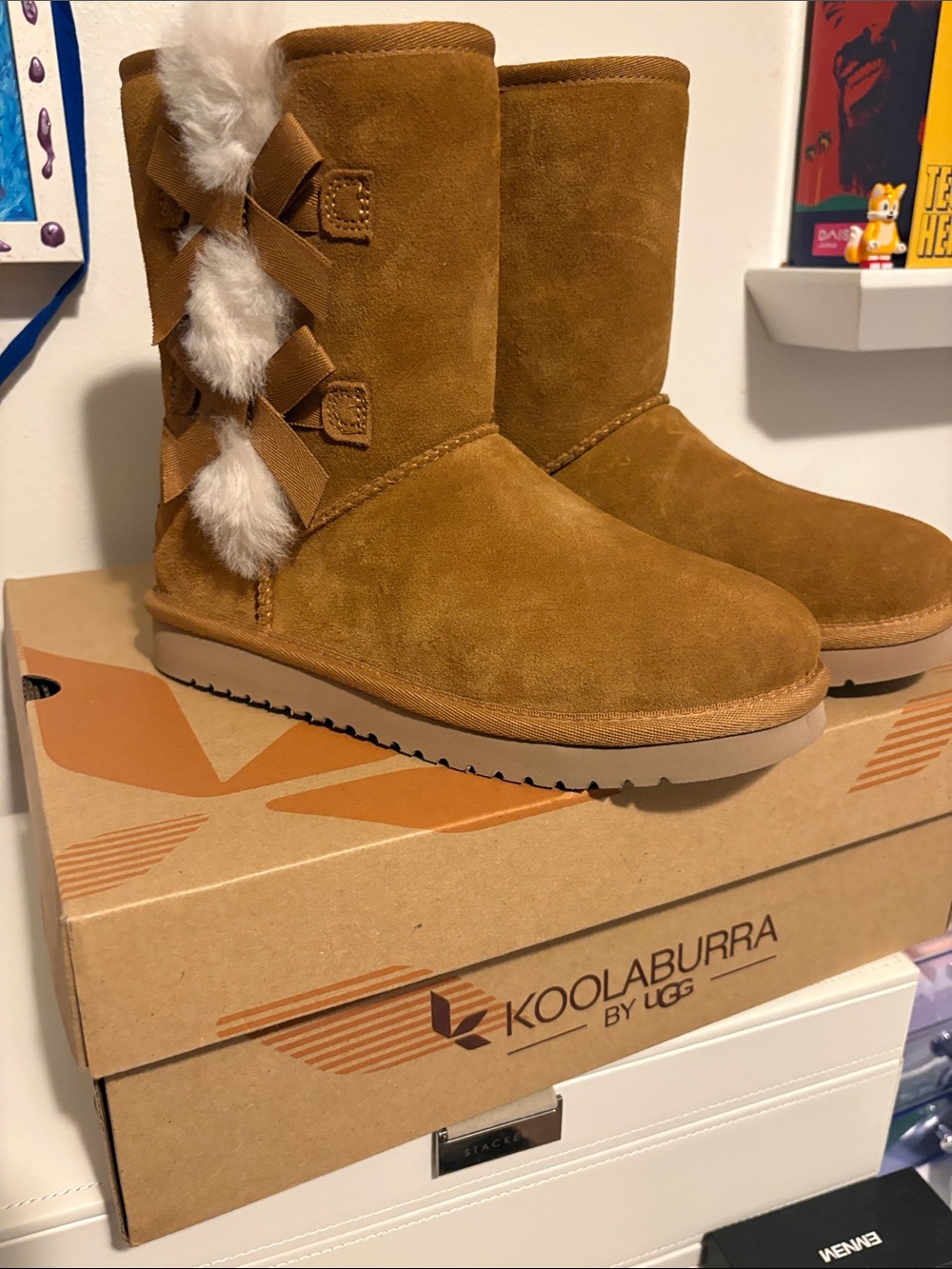 Koolaburra Chestnut Suede Bow Detail Shearling Boots